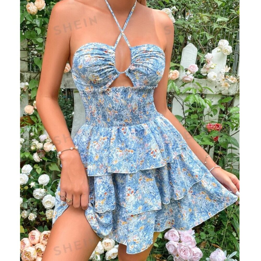 Front Cut-Out Floral Print Sundress LARGE - NIB 🌴🍍🥥🌸🍹☀️